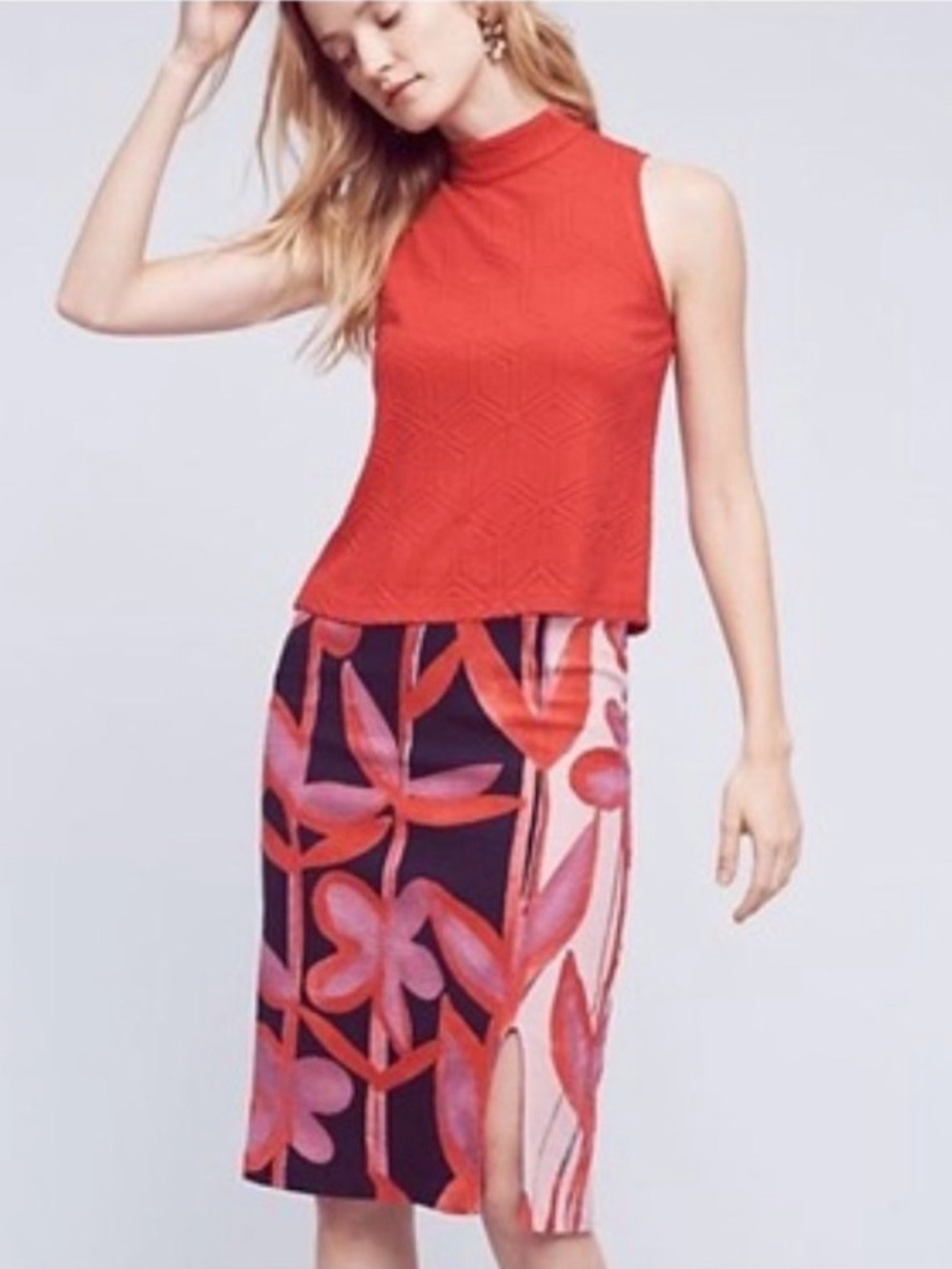 Maeve Red and Pink Floral Pencil Skirt - Sz M - New With Tags